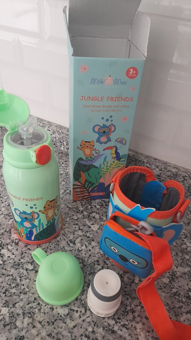 Renkli Jungle Friends Çelik Su Şişesi 550 ml - Görsel 2