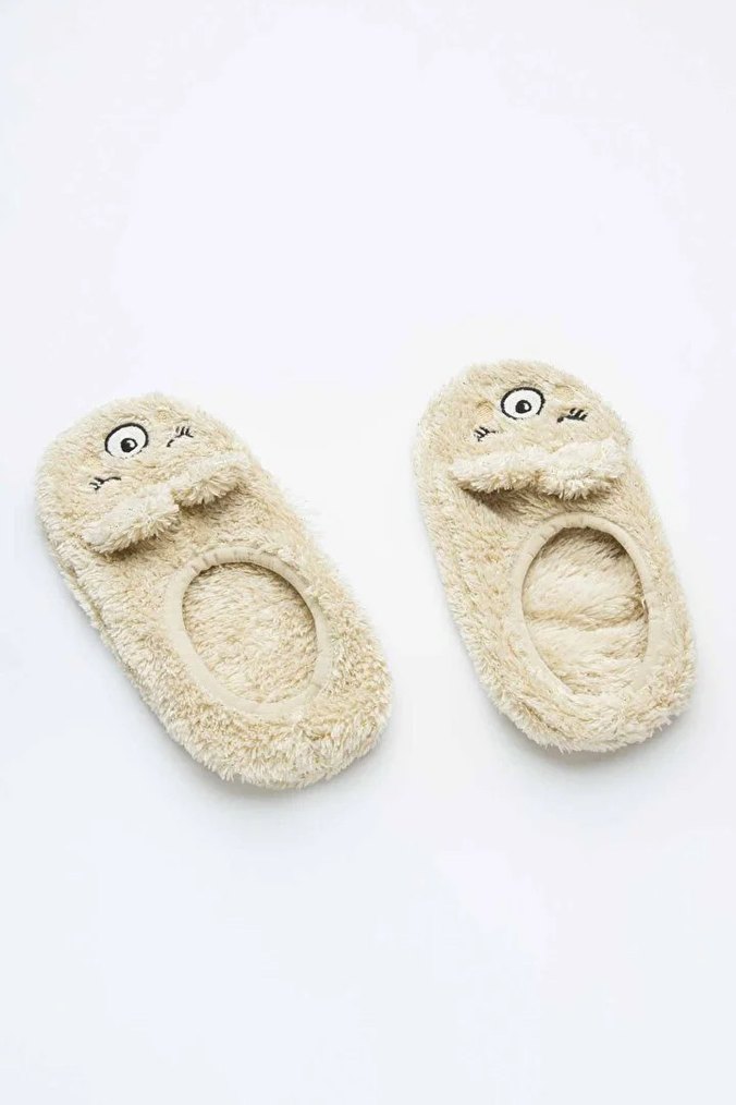 Kızlar için Bej Nakışlı Sıcak Ev Terliği - Görsel 2