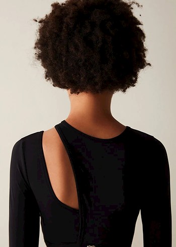 Siyah Asimetrik Uzun Kollu Crop Top - Görsel 5