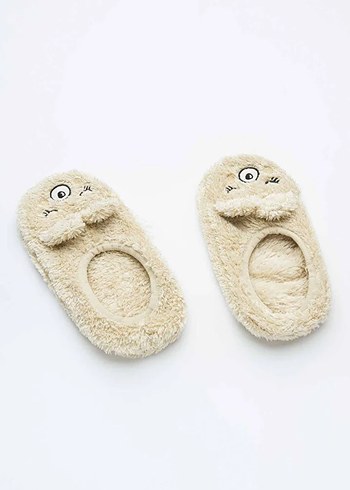 Kızlar için Bej Nakışlı Sıcak Ev Terliği - Görsel 3