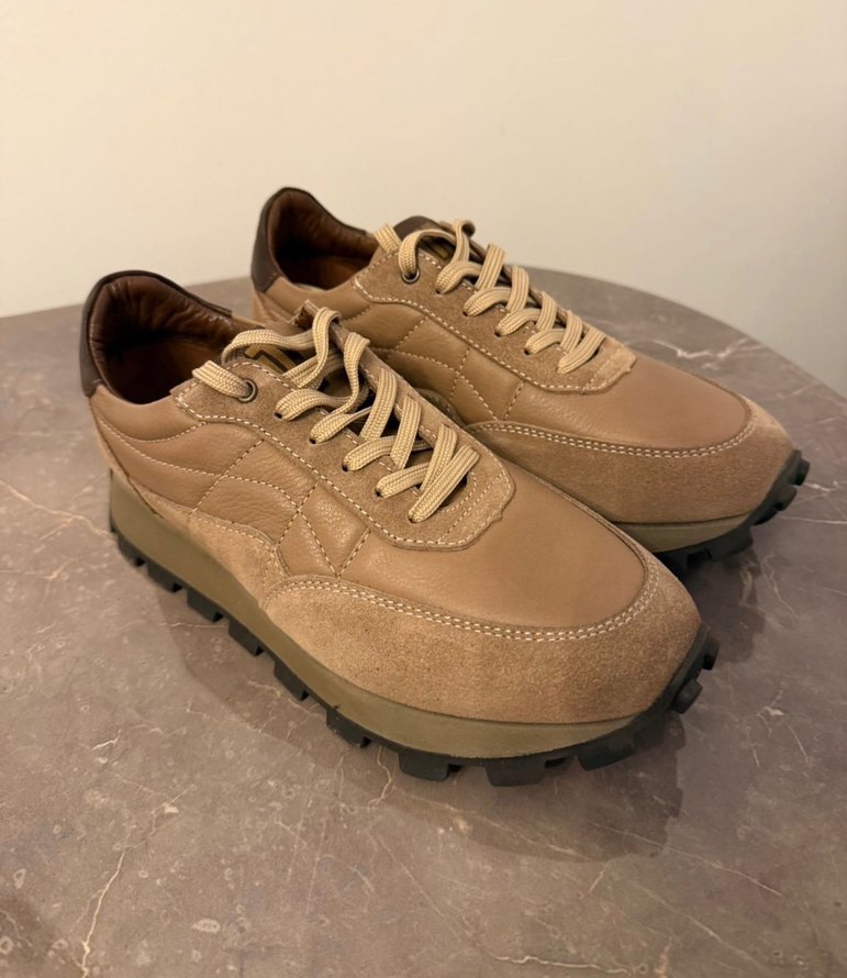 Bej Süet Kadın Spor Ayakkabı Platform Topuk - Görsel 2