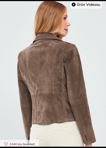 Bej Süet Biker Ceket, Normal Boy, Fermuarlı - Görsel 2