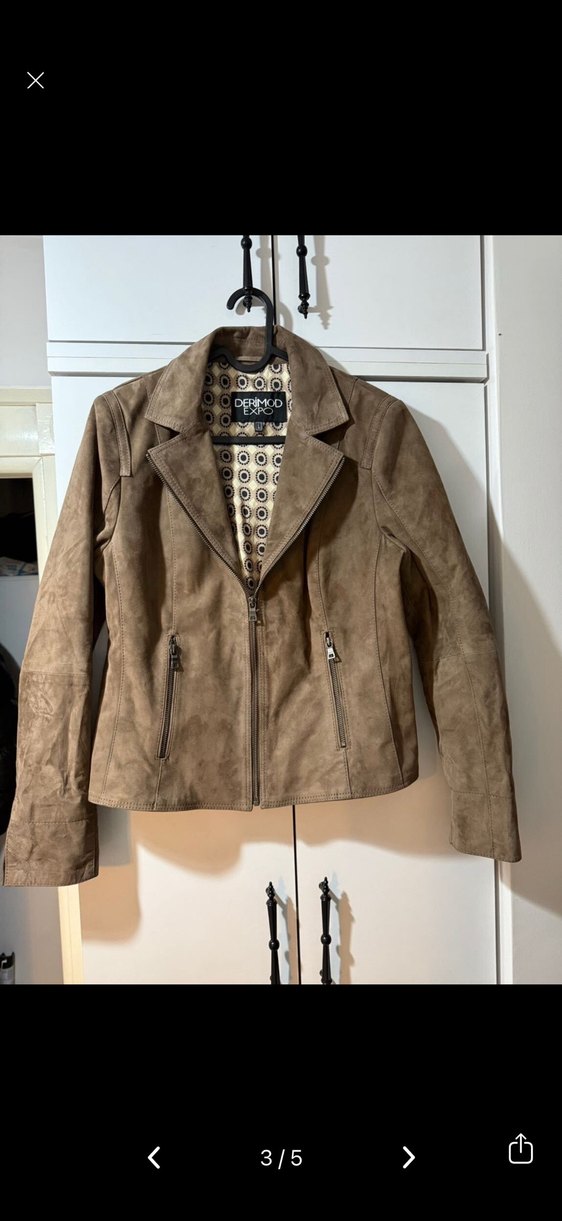 Bej Süet Biker Ceket, Normal Boy, Fermuarlı - Görsel 3