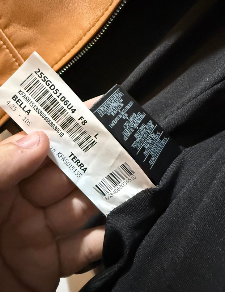 Bej Kadın Deri Biker Ceket Kemerli - Görsel 5