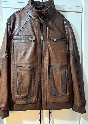 Kahverengi Deri Biker Ceket - Görsel 2