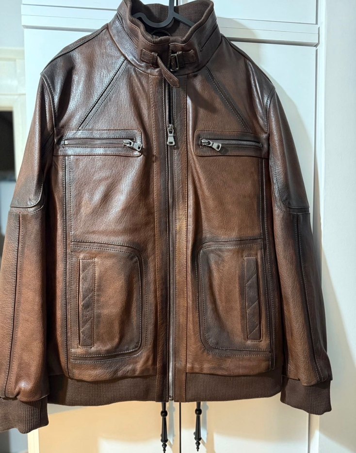 Kahverengi Deri Biker Ceket - Görsel 2