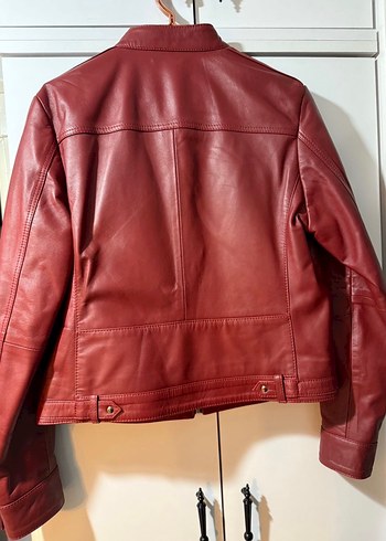 Kırmızı Deri Biker Ceket - Görsel 2