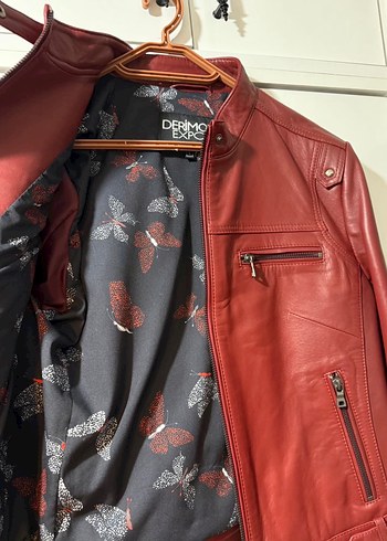 Kırmızı Deri Biker Ceket - Görsel 3