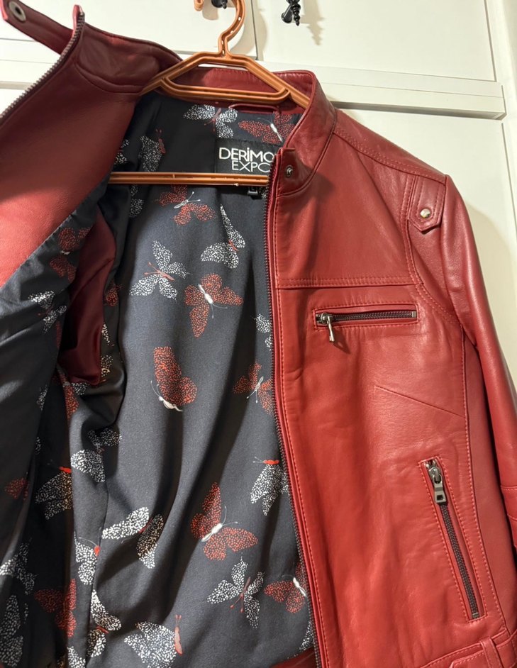 Kırmızı Deri Biker Ceket - Görsel 3