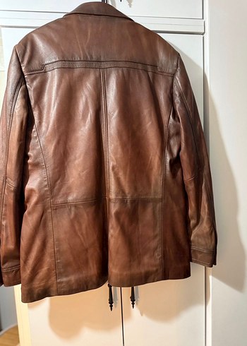 Kahverengi Deri Kadın Ceket - Düğmeli, Normal Boy - Görsel 4