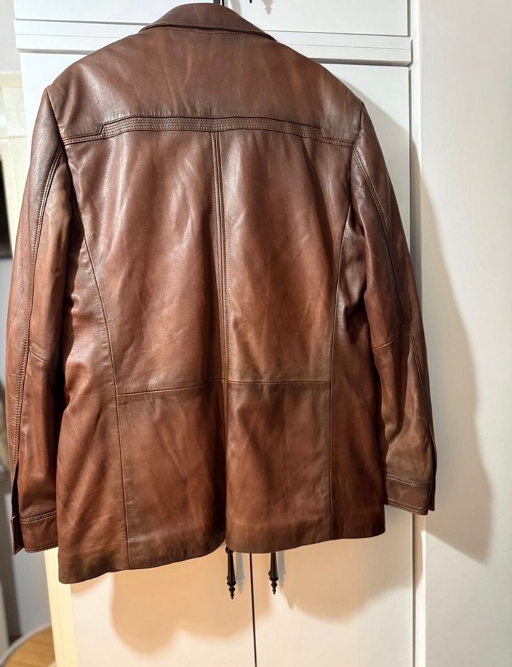 Kahverengi Deri Kadın Ceket - Düğmeli, Normal Boy - Görsel 4