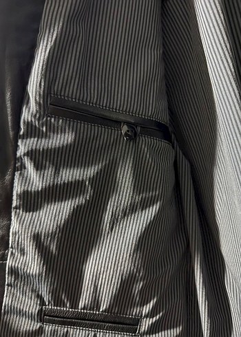 Deri Kadın Ceket Siyah Düğmeli Midi Boy - Görsel 4