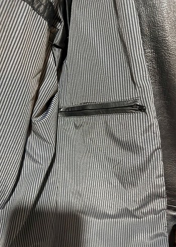 Deri Kadın Ceket Siyah Düğmeli Midi Boy - Görsel 3