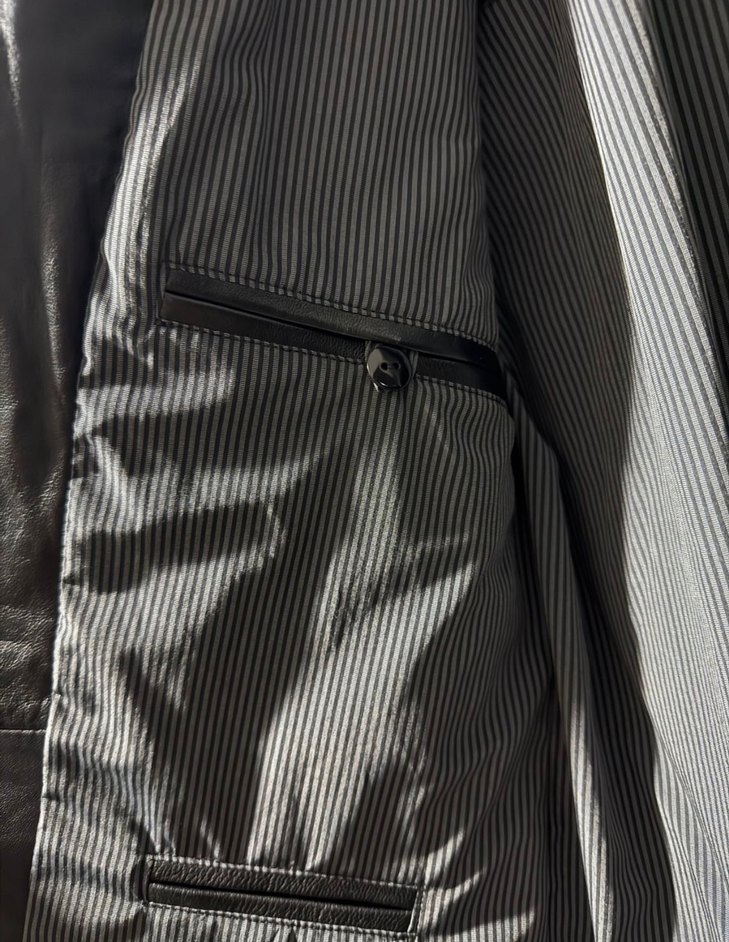 Deri Kadın Ceket Siyah Düğmeli Midi Boy - Görsel 4