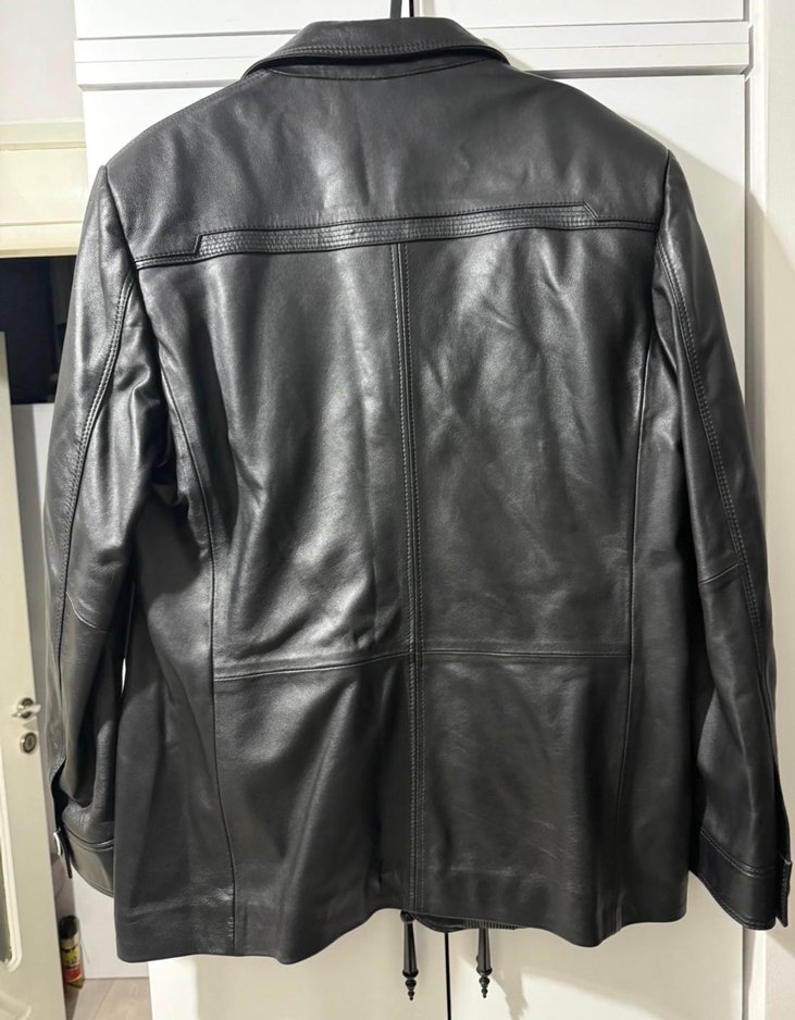 Deri Kadın Ceket Siyah Düğmeli Midi Boy - Görsel 2