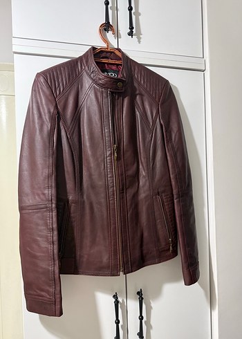 Derimod Bordo Deri Biker Ceket