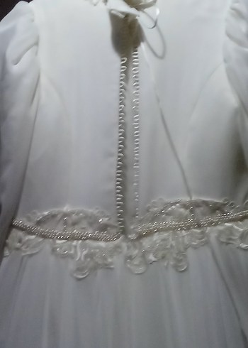 Yüksek Yakalı Beyaz İşlemeli Uzun Kollu Nişan Elbisesi - Görsel 7