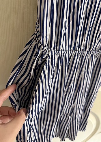 Çizgili Askılı Şort Tulum - Görsel 3