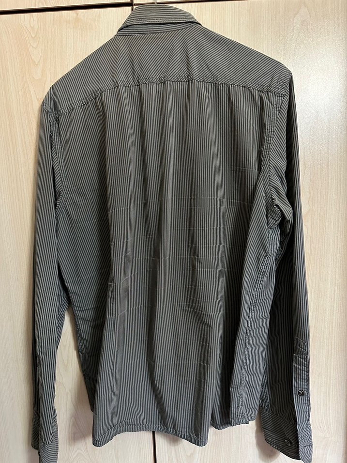 Düğmeli Gri Denim Erkek Gömlek - Görsel 2