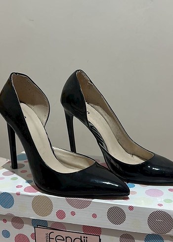 Siyah Parlak Yılan Desenli Stiletto - Görsel 3