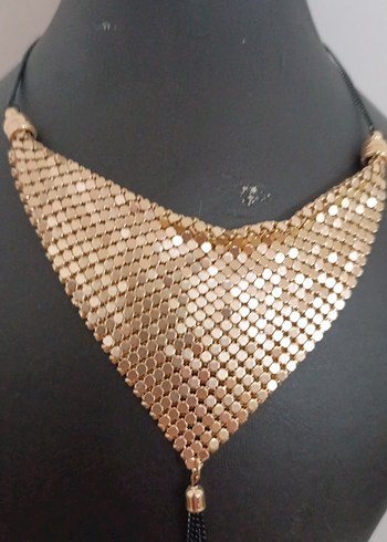 Uzun Altın Renkli Püsküllü Bohem Yılan Desenli Kolye - Görsel 3