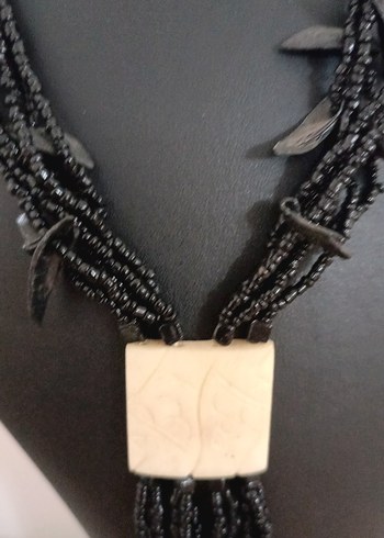 Uzun Siyah Boncuklu Bohem Kadın Kolye - Görsel 3