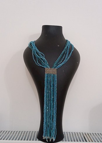 Uzun Boncuklu Turkuaz Bohem Kolye - Görsel 2