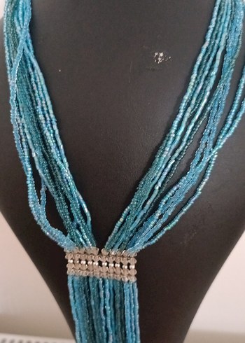 Uzun Boncuklu Turkuaz Bohem Kolye - Görsel 3