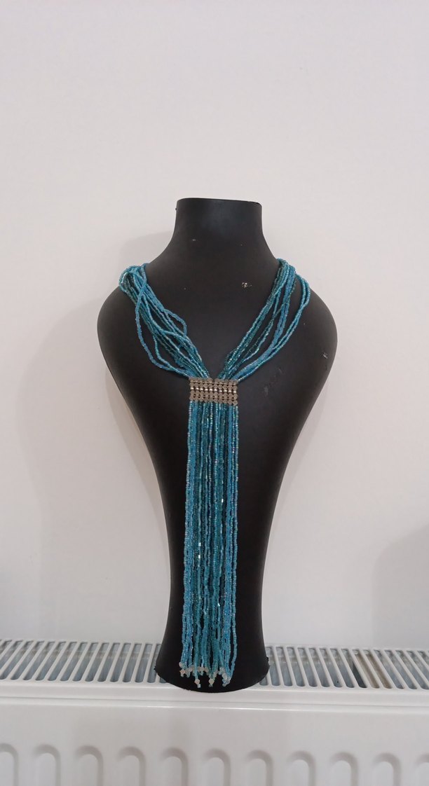 Uzun Boncuklu Turkuaz Bohem Kolye - Görsel 2