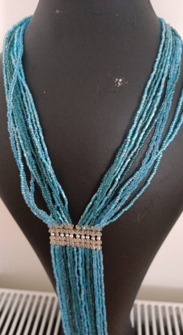 Uzun Boncuklu Turkuaz Bohem Kolye - Görsel 3