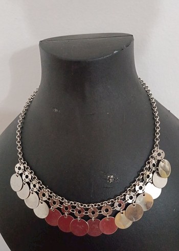 Gri Çok Renkli Zincir Detaylı Bohem Kolye - Görsel 2