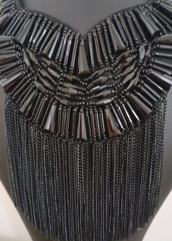 Uzun Siyah Gotik Boncuklu Kadın Kolye - Görsel 4