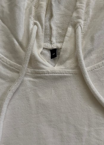 Beyaz Keten Kadın Kapüşonlu Sweatshirt - Görsel 2