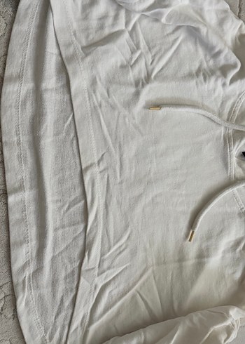 Beyaz Keten Kadın Kapüşonlu Sweatshirt - Görsel 3