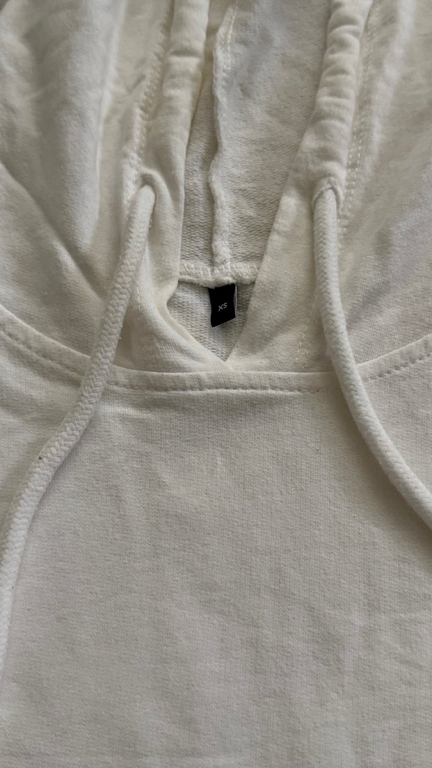 Beyaz Keten Kadın Kapüşonlu Sweatshirt - Görsel 2