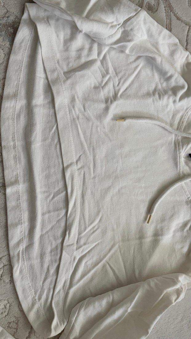 Beyaz Keten Kadın Kapüşonlu Sweatshirt - Görsel 3