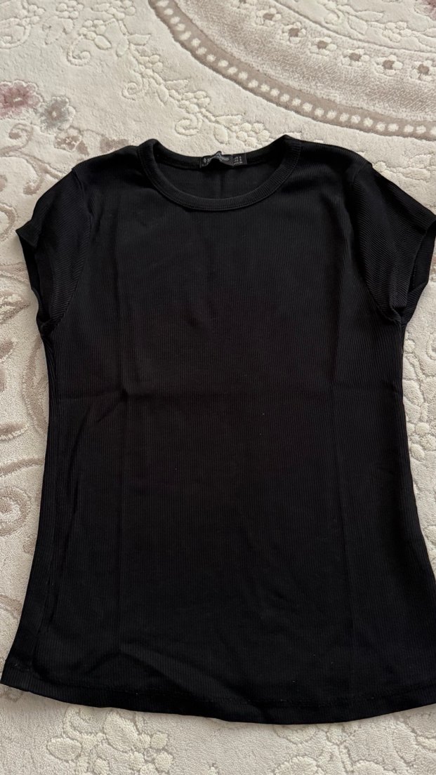 Kadın Bisiklet Yaka Kısa Kollu Pamuklu Tişört - Görsel 2