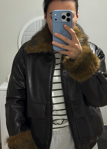 Kahverengi Deri Kürklü Kadın Kışlık Ceket - Görsel 3