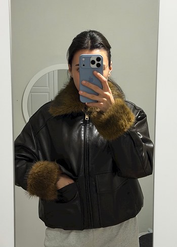 Kahverengi Deri Kürklü Kadın Kışlık Ceket - Görsel 2