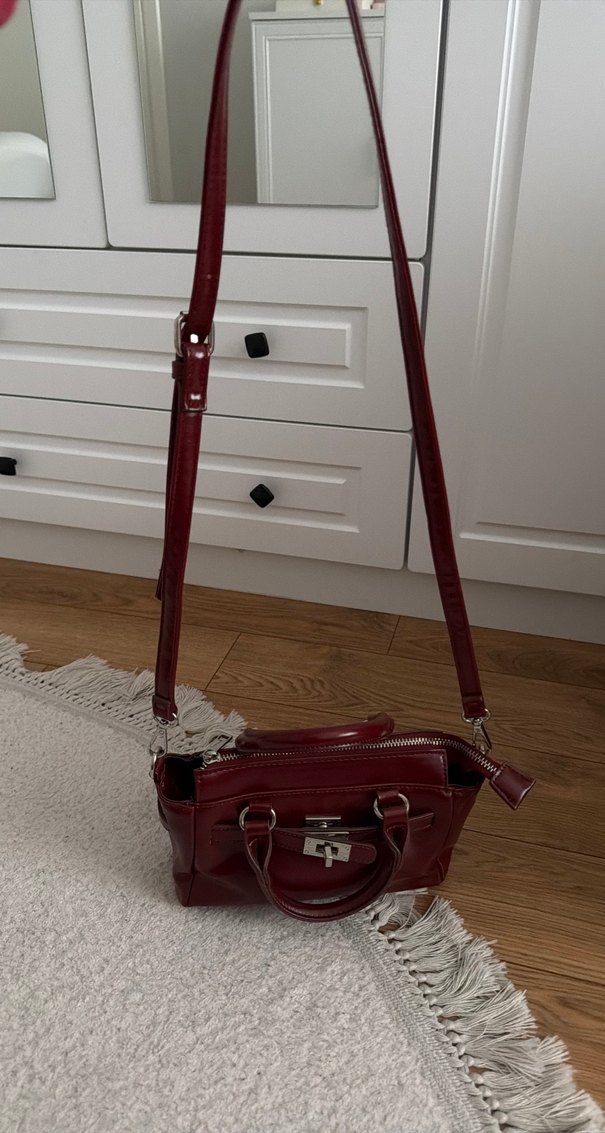 Stradivarius Klasik Bordo Deri Kadın Çanta - Görsel 3