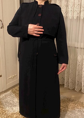 Armine Düğmeli lacivert Uzun Kadın pardesü - Görsel 2