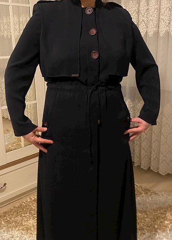 Armine Düğmeli lacivert Uzun Kadın pardesü - Görsel 3
