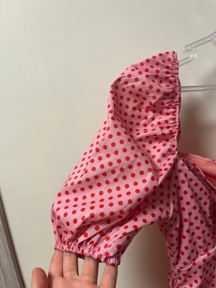 Puantiyeli Pembe Mini Elbise - Görsel 3