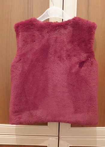 Bordo Kürklü Kolsuz Kız Yeleği - Görsel 2