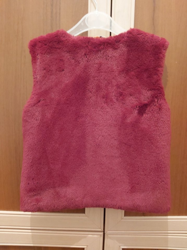 Bordo Kürklü Kolsuz Kız Yeleği - Görsel 2