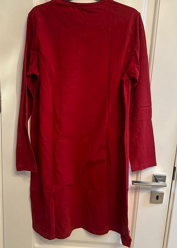 Bordo Nakışlı Uzun Kollu Gecelik - Görsel 4