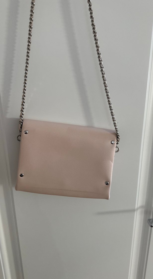 Minimalist toz pembe  Zincir Detaylı Deri Kadın Çanta - Görsel 4