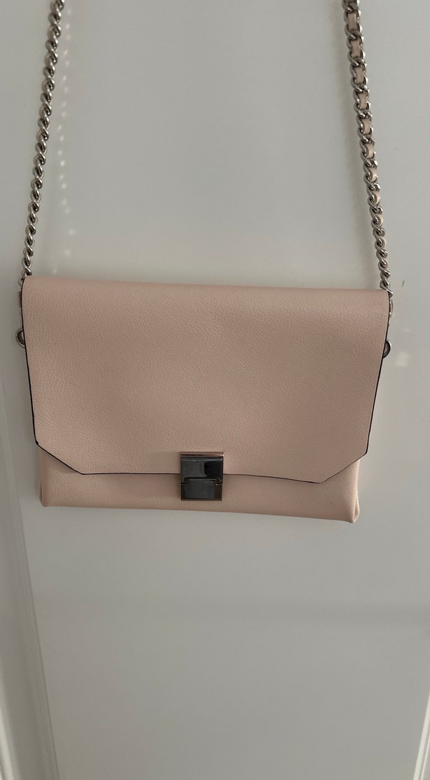 Minimalist toz pembe  Zincir Detaylı Deri Kadın Çanta - Görsel 2