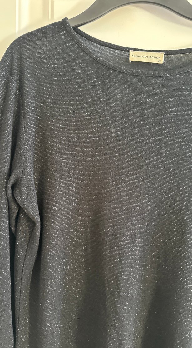 Siyah Uzun Kollu Kadın Tunik,kendinden simli - Görsel 2