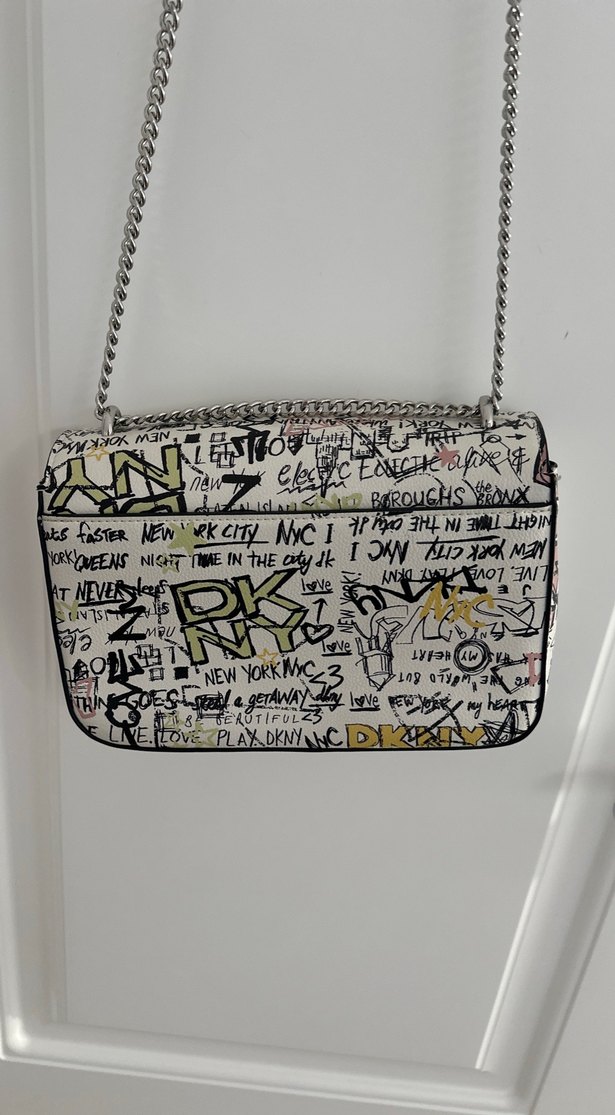 Zincir Detaylı Baskılı Gri Deri Kadın Çanta - Görsel 4